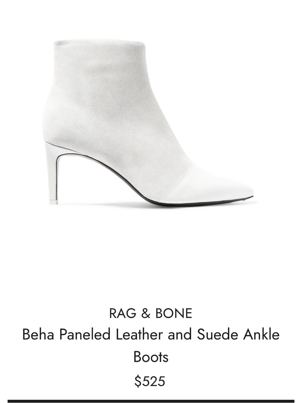 Rag & Bone Beha White Leather Suede Pointed Toe Ankle Boots 7.5